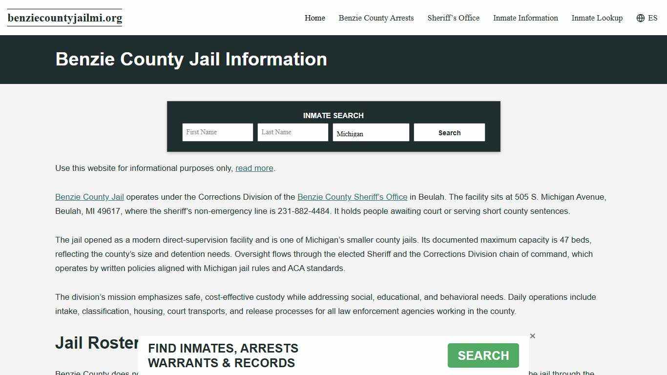 Benzie County, MI Jail Roster, Inmate Info