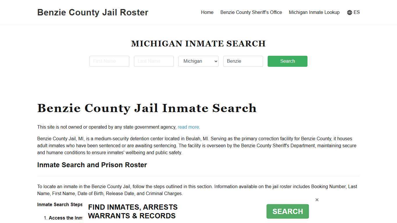 Benzie County Jail Roster Lookup, MI, Inmate Search