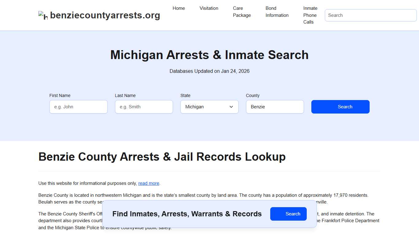 Benzie County, MI Arrests, Warrants, Police Records Search